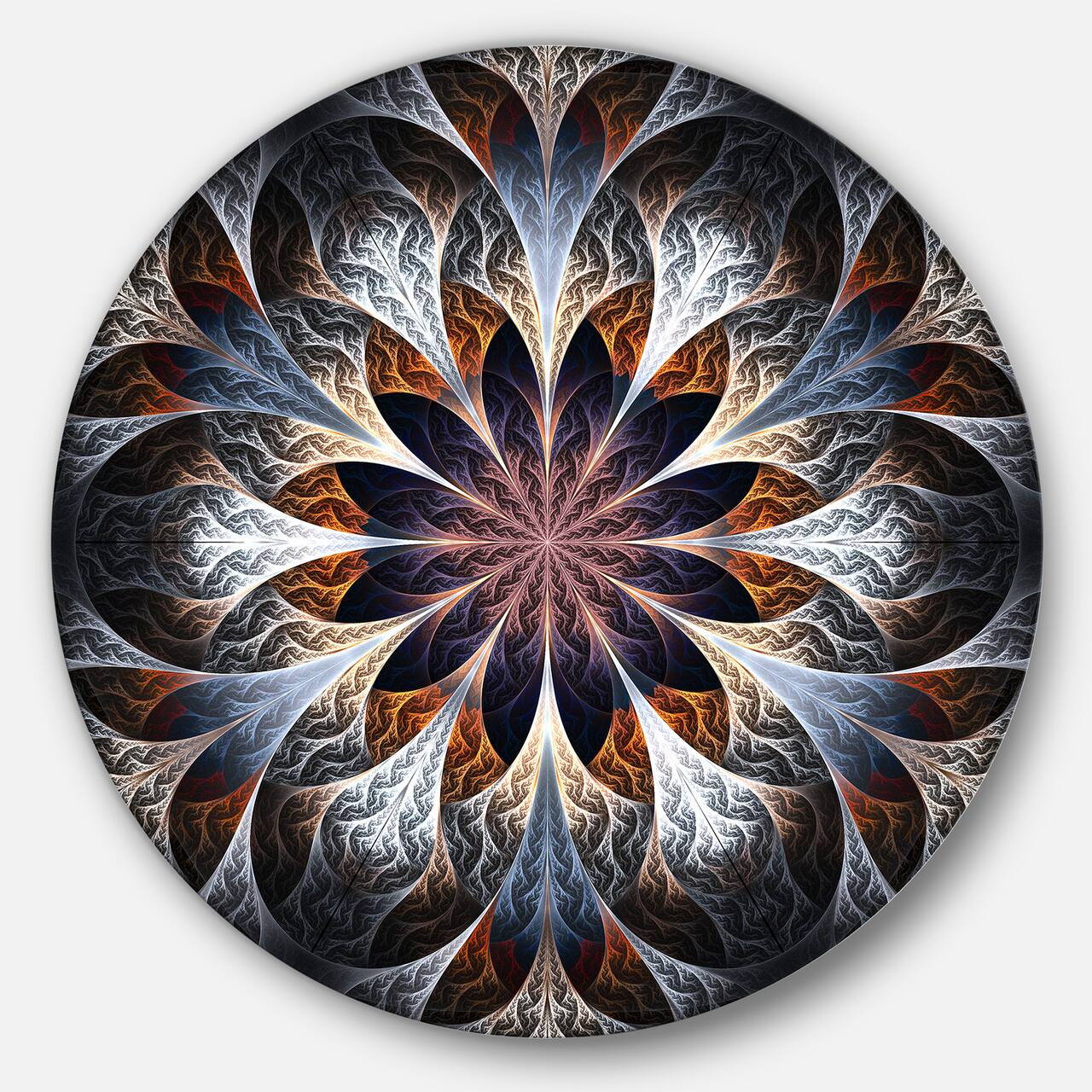 Designart - Gray Brown Digital Art Fractal Flower' Floral Metal Circle Wall Art